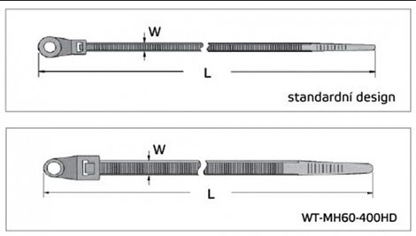 WT-MH45-150IC (GTM-150IC) vázací pásky s připevňovacím otvorem, 171 x 3,7 mm, otvor ø 3