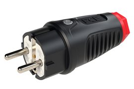 0521-sr vidlice přímá, guma/polyamid, 16A/250V,  dvojí zemnící systém, IP54, černá/červená