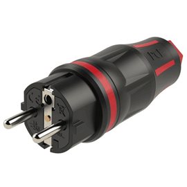05721-sr vidlice guma/polyamid, 16A / 250V, dvojí zemnící systém, černá/červená, IP 54, To