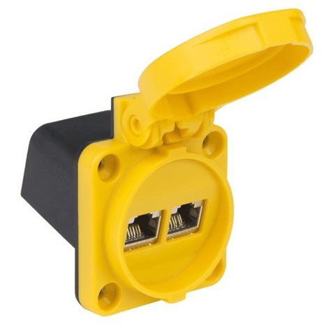 12k452-0e datová zásuvka 2 x RJ45 Cat 6A, kompletni, žlutá, IP 44/54 