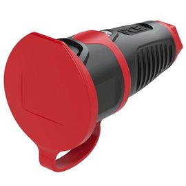 2411-sr CZ spojka guma/polyamid, 16A/250V, červená matice, s víčkem, IP 54