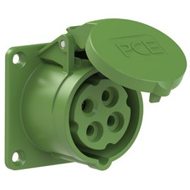 314-10 zásuvka vestavná 4-pólová, 16A / 50-500V, 100-300Hz, 10h, IP44, příruba 70x70mm, př