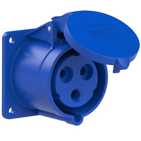 323-6f7 zásuvka vestavná 3-pólová, 32A / 230V, 6h, IP44, příruba 75x75mm, přímá