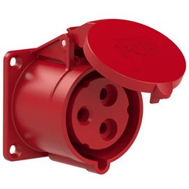 323-9tt zásuvka vestavná 3-pólová, 32A / 400V, 9h, IP44, příruba 70x70mm, přímá, bezšroubo
