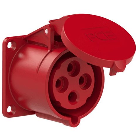324-6tt zásuvka vestavná 4-pólová, 32A / 400V, 6h, IP44, příruba 70x70mm, přímá, bezšroubo