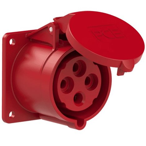 324-6f7 zásuvka vestavná 4-pólová, 32A / 400V, 6h, IP44, příruba 75x75mm, přímá