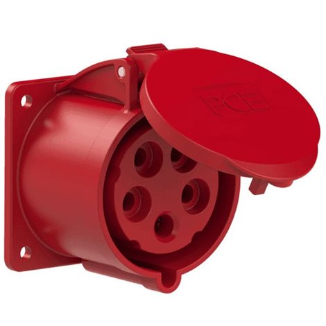 325-6f7 zásuvka vestavná 5-pólová, 32A / 400V, 6h, IP44, příruba 75x75mm, přímá