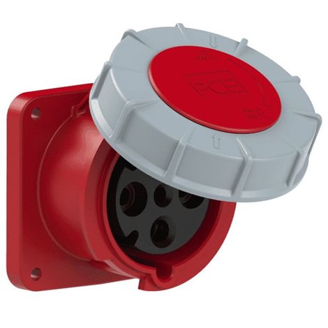 334-6 zásuvka vestavná 4-pólová, 63A / 400V, 6h, IP67, příruba 100x100mm, přímá, POWER TWI