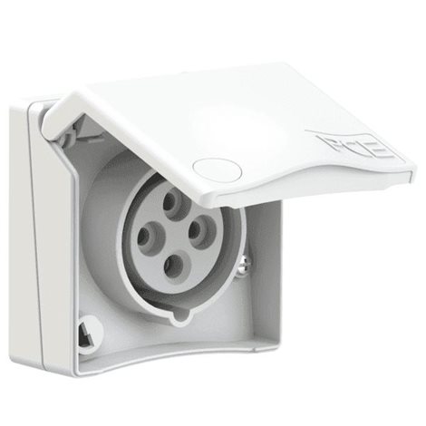 844-6v zásuvka vestavná designová, 4-pólová, 16A / 400V,6h, IP44, bílá