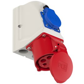 9225-6f zásuvka průmyslová 5-pólová, 32A / 380V ,6h, + 16A / 230V CZ, IP44, COMBO, pojistk
