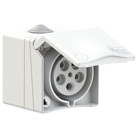 875-6v zásuvka nástěnná designová, 5-pólová, 32A / 400V, 6h, IP44, bílá 1