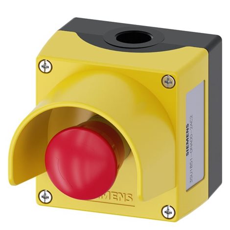 3SU1851-0NA00-2AC2 STOP MUSHROOM PUSHB. RED ENCLOSURE TOP PART YELLOW, WITH PROTECTIVE COL 2