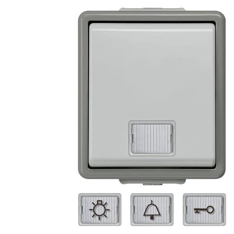 5TD4701 DELTA FLAT IP44, SM DARK GRAY/LIGHT GRAY PUSHB. 10A 250V, 66X75MM W. WHITE WINDOW  1