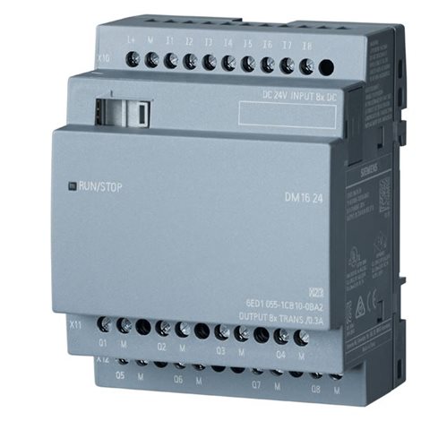 6ED1055-1CB10-0BA2 LOGO! DM16 24, EXP. MODULE PU/I/O: 24V DC/24V DC/TRANS., 8 DI/8 DO, 4TE 1