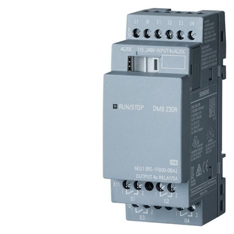 6ED1055-1FB00-0BA2 LOGO! DM8 230R expansion module, PS/I/O: 230V/230V/relay, 2 MW, 4 DI/4  1