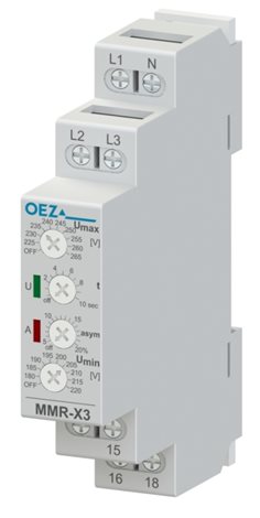 MMR-X3-001-A230 Monitorovací relé  nadpětí, podpětí, výpadku fází, sledu fází a asymetrie