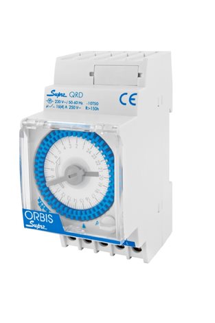 Hodiny spínací ORBIS SUPRA QRD, analog., denní, 2,5mod., se zálohou, šedé, na DIN lištu