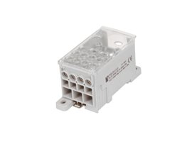 Blok pro rozdělení fází PVB 250-3/8, 1pól., AL/CU, 250A, 690V, šedý/průhl. víko, na DIN
