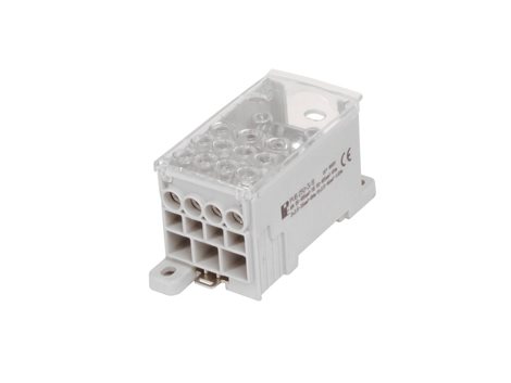 Blok pro rozdělení fází PVB 250-3/8, 1pól., AL/CU, 250A, 690V, šedý/průhl. víko, na DIN 1