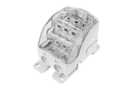 Blok pro rozdělení fází PDB 490 (PVB 400), 1pól., 490A, 690V, šedý/průhl. víko, na DIN 1