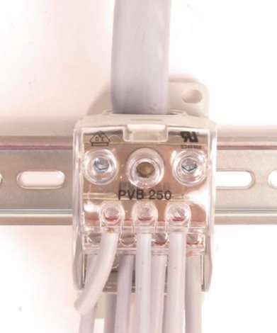 Blok pro rozdělení fází PDB 400 (PVB 250), 1pól., 400A, 690V, šedý/průhl. víko, na DIN 3