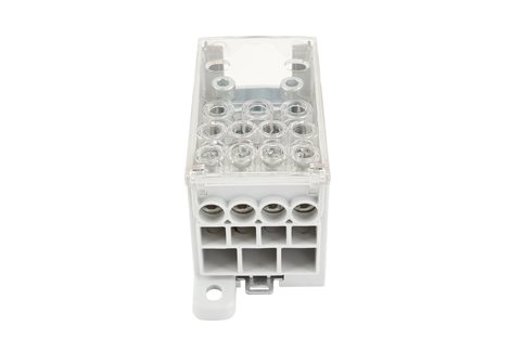 Blok pro rozdělení fází PVB 250-3/8, 1pól., AL/CU, 250A, 690V, šedý/průhl. víko, na DIN 3