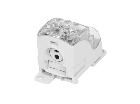 Blok pro rozdělení fází PDB 490 (PVB 400), 1pól., 490A, 690V, šedý/průhl. víko, na DIN 2