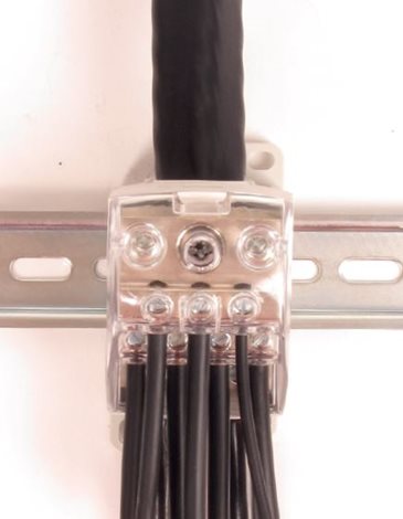 Blok pro rozdělení fází PDB 490 (PVB 400), 1pól., 490A, 690V, šedý/průhl. víko, na DIN 3