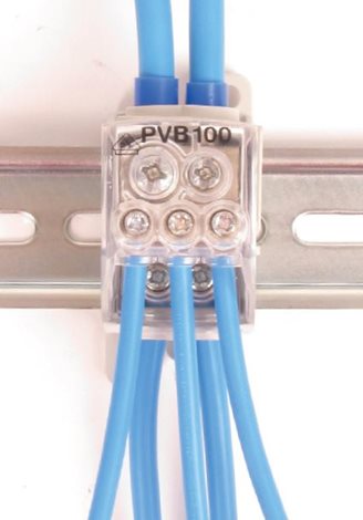 Blok pro rozdělení fází PDB 160 (PVB 100), 1pól., 160A, 690V, šedý/průhl. víko, na DIN 3