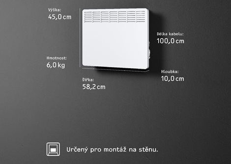 CWM 1500 U nástěnný konvektor s elektron.termostatem; 1,5 kW, kabel řídící vodič 6
