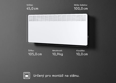 CWM 3000 U nástěnný konvektor s elektron.termostatem; 3,0 kW, kabel řídící vodič 6