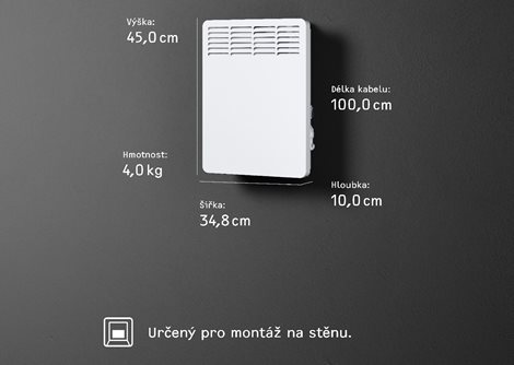 CWM 500 U nástěnný konvektor s elektron.termostatem; 0,5 kW, kabel řídící vodič 5