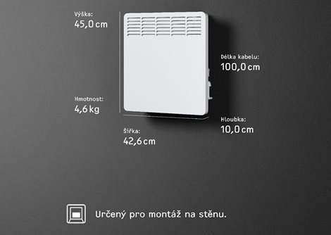 CWM 750 U nástěnný konvektor s elektron.termostatem; 0,75 kW, kabel řídící vodič 6