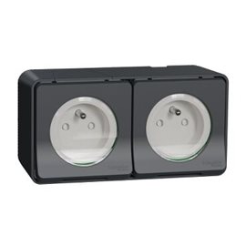 MUR36028 Kompletní Zásuvka dvojitá na povrch 16A 2P+E, clonky, bezšroubová, IP55, antracit