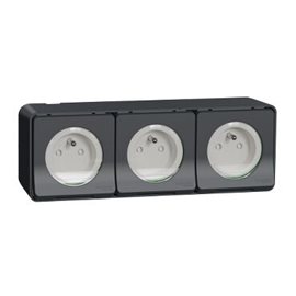 MUR36037 Kompletní Zásuvka trojitá 16A 2P+E, clonky, bezšroubová, IP55, antracit
