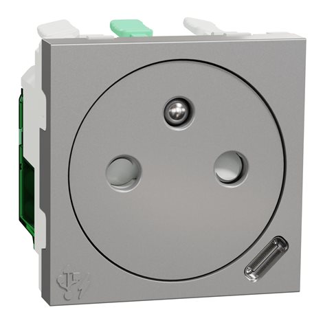NU301530E Unica - Zásuvka skrytá 250V/16A + USB C 10.5W, 2.1A, 2M, Aluminium