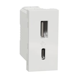NU301618 Unica - Dvojitý nabíjecí USB konektor A+C 2.4A, 1M, Bílý
