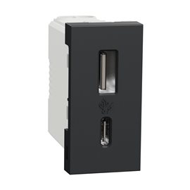 NU301654 Unica - Dvojitý nabíjecí USB konektor A+C 2.4A, 1M, Antracit