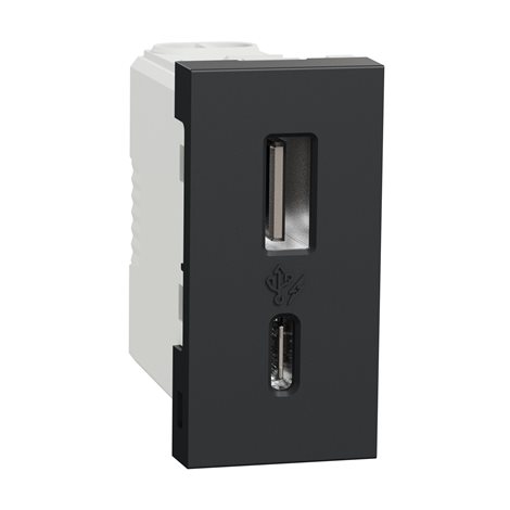 NU301654 Unica - Dvojitý nabíjecí USB konektor A+C 2.4A, 1M, Antracit