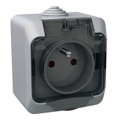 WDE000642 Zásuvka 230V 16A 2P+PE, šedá s čirým krytem