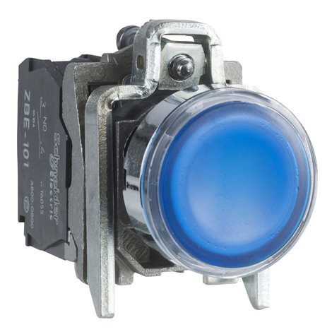 XB4BW36B5 Ovládač stiskací prosvětlený, lícující, 1 Z + 1 V, 24V , modrý