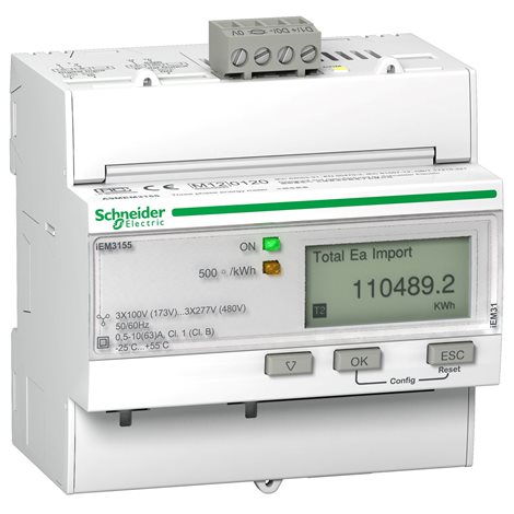 A9MEM3155 Elektroměr 63A, Modbus, 1 digit. I, 1 digit. O, multi-tariff MID