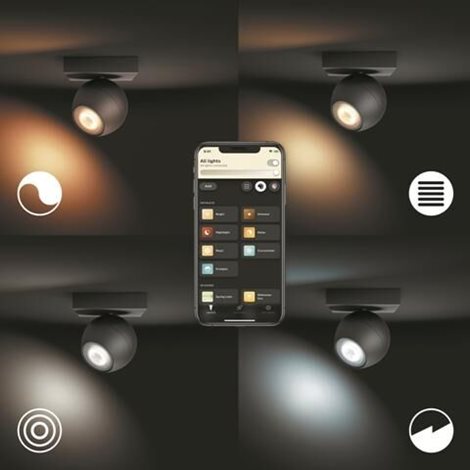 Hue WA Buckram bodové LED svítidlo GU10 5W 350lm 2200-6500K IP20, černé + ovladač 4
