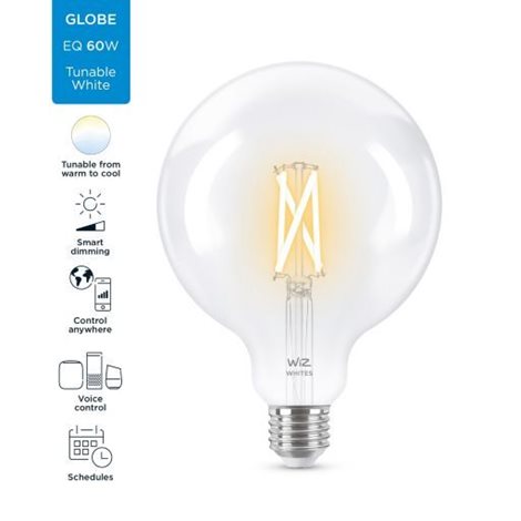 WiZ LED filament žárovka E27 G125 7W 806lm 2700-6500K IP20, stmívatelná 5