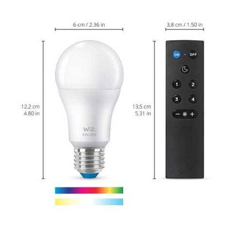 WiZ SET 1x LED žárovka E27 A60 8W (60W) 806lm 2200-6500K RGB IP20, stmívatelná + ovladač 3
