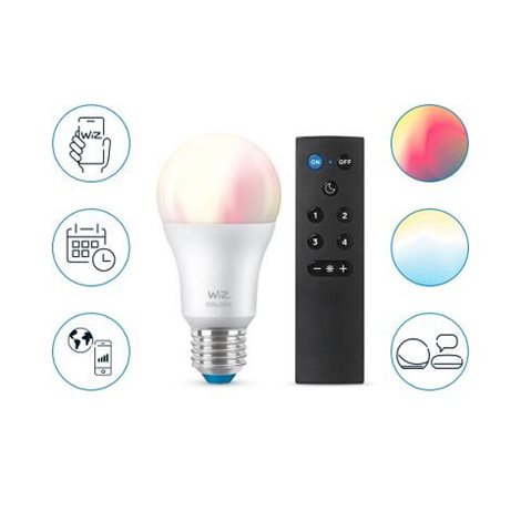 WiZ SET 1x LED žárovka E27 A60 8W (60W) 806lm 2200-6500K RGB IP20, stmívatelná + ovladač 4