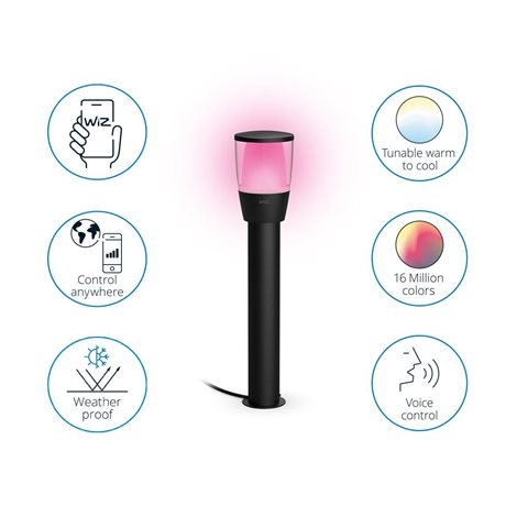 WiZ Elpas 12V venkovní sloupkové LED svítidlo 4,8W 320lm 2700-5000K RGB IP65 52cm, černé-Starter Kit 4