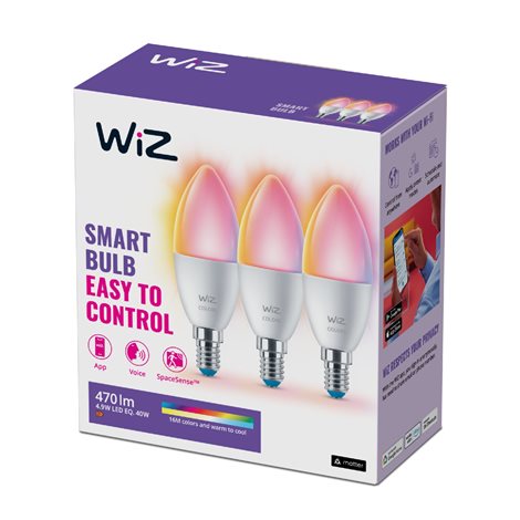 WiZ SET 3x LED žárovka E14 C37 4,9W 470lm 2200-6500K RGB IP20, stmívatelná 1