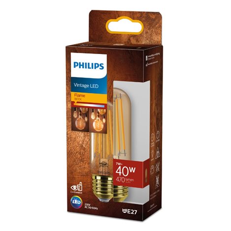 LED filament žárovka E27 T32 7W (40W) 470lm 1800K nestmívatelná, jantarová 2