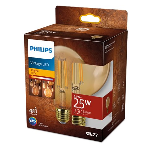 LED filament žárovka E27 G95 3,1W (25W) 250lm 1800K nestmívatelná, jantarová 2